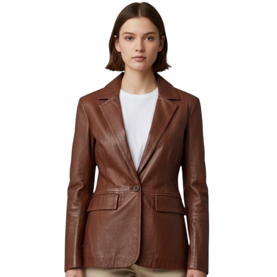 Dames beige Italiaanse leren blazerjas - Chongqing - Image 1
