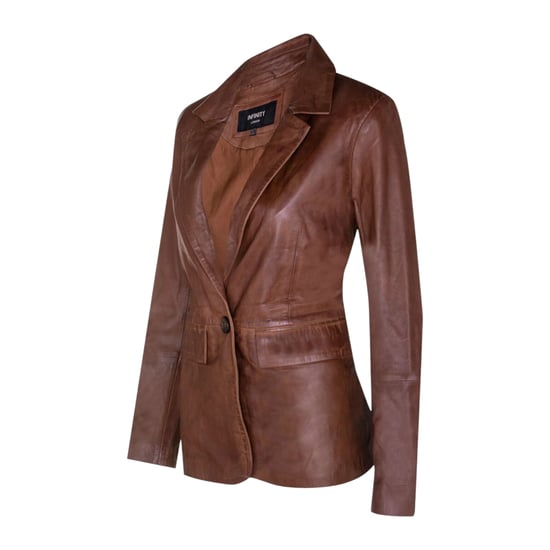 Dames beige Italiaanse leren blazerjas - Chongqing - Image 4