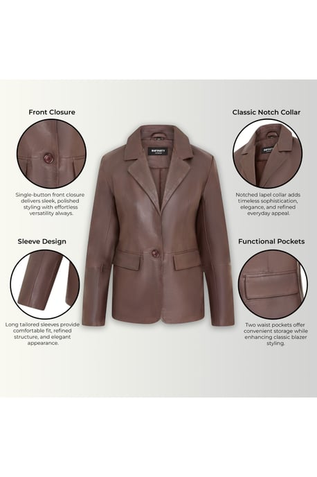 Dames Conker Brown Italiaanse leren blazerjasje-Eclipse - Image 4