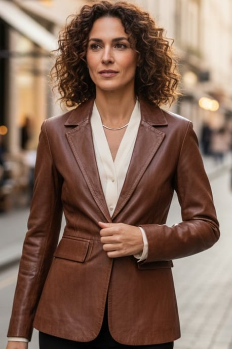Dames beige Italiaanse leren blazerjas - Eclipse - Image 1