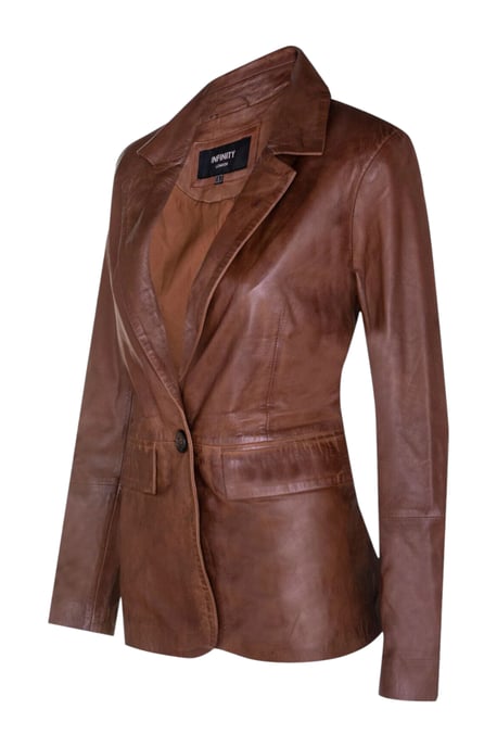 Dames beige Italiaanse leren blazerjas - Eclipse - Image 3