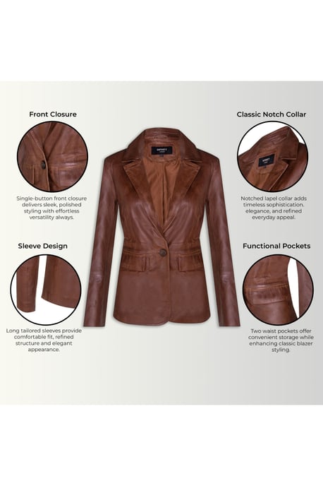 Dames beige Italiaanse leren blazerjas - Eclipse - Image 4