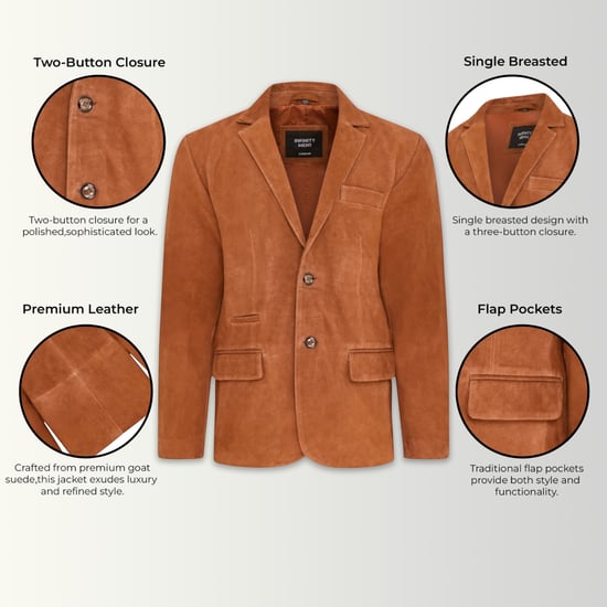 Mens Italian Rust Suede Leather Blazer Jacket - Aarau - Image 2