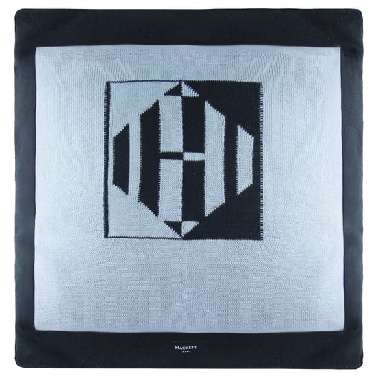 Hackett Contrast Monogram Navy Knitted Pillow - Image 1