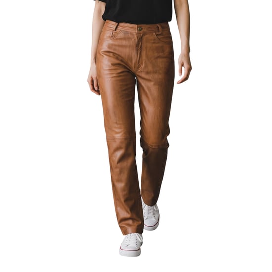 Womens Tan Lamb Leather 501 Biker Jeans - Sogndal - Image 1