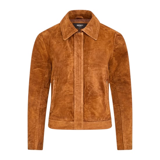 Damer beige mocka-bomberjacka – Varsity - Image 1