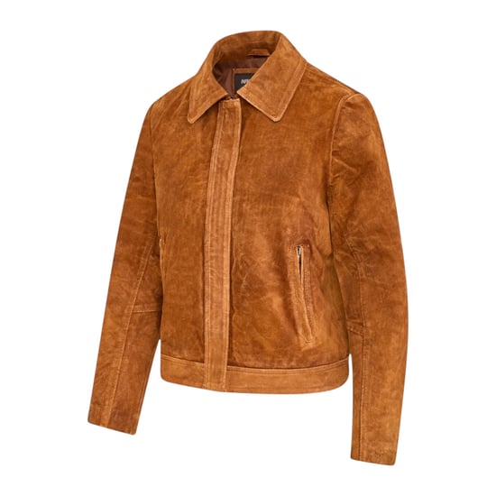 Damer beige mocka-bomberjacka – Varsity - Image 3