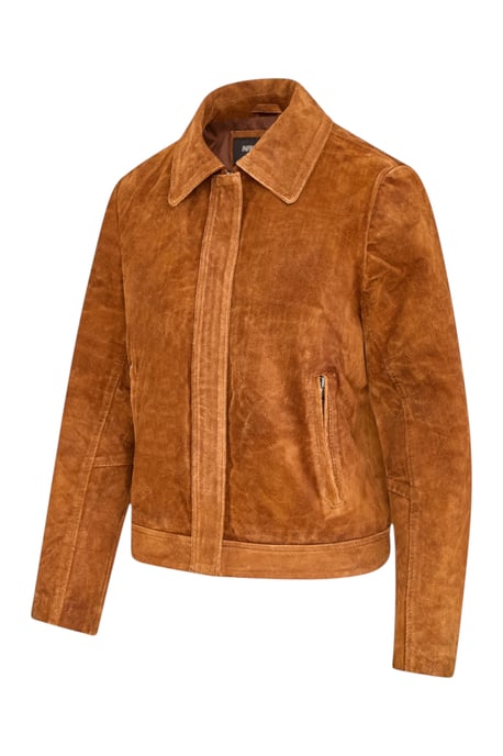 Women’s Tan Suede Leather Bomber Blouson Varsity Jacket - Stella - Image 3
