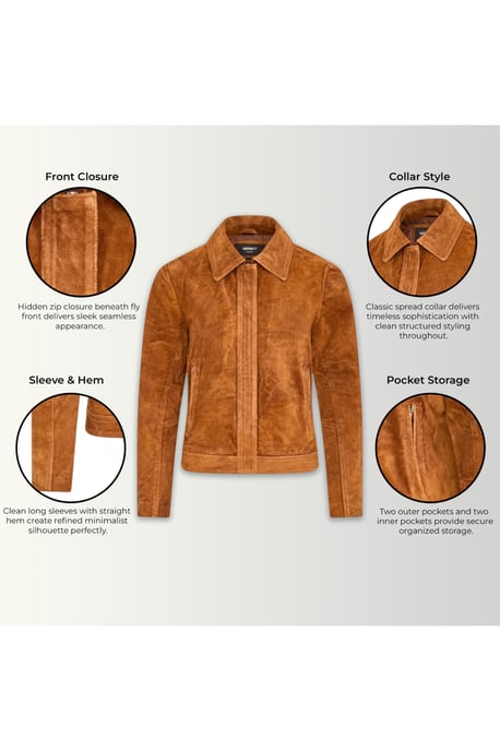 Women’s Tan Suede Leather Bomber Blouson Varsity Jacket - Stella - Image 4