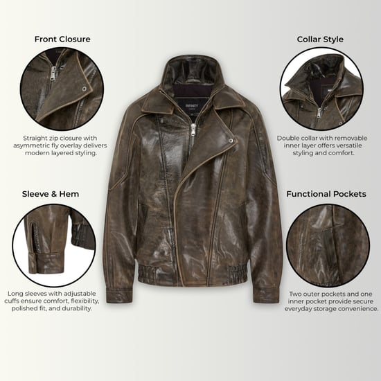 Mens Brown Cow Leather Biker Blouson Jacket - Bomber - Image 2