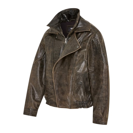 Mens Brown Cow Leather Biker Blouson Jacket - Bomber - Image 3