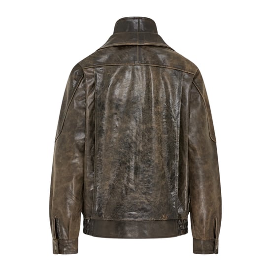 Mens Brown Cow Leather Biker Blouson Jacket - Bomber - Image 4