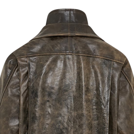 Mens Brown Cow Leather Biker Blouson Jacket - Bomber - Image 6