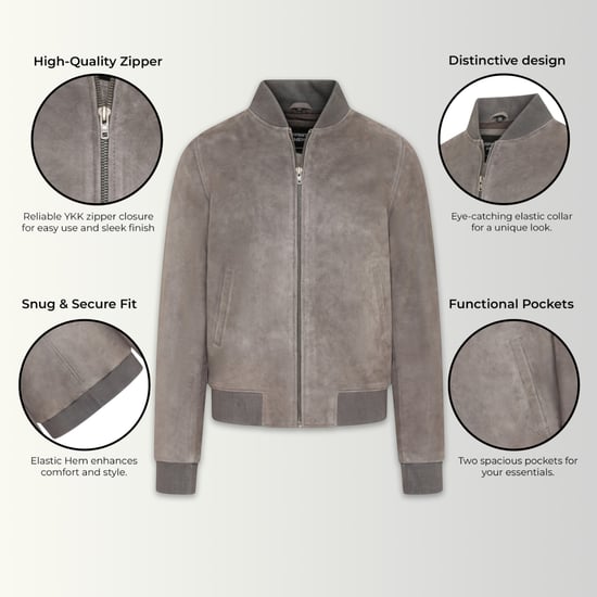 Mannen Grey Goat Suede MA-1 Bomber Jack-Auckland - Image 2