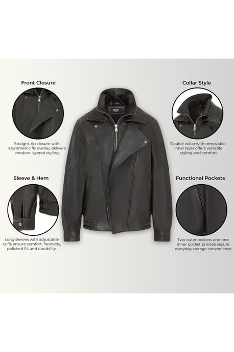 Heren Black Lamb Leather Biker Bomber Blouson Jas - Passage - Image 4