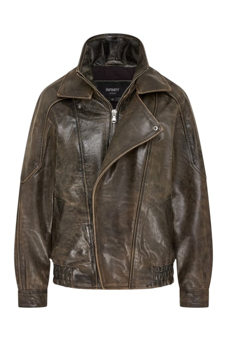 Heren Bruine Cow Leather Biker Blouson Jas - Bomber - Image 2