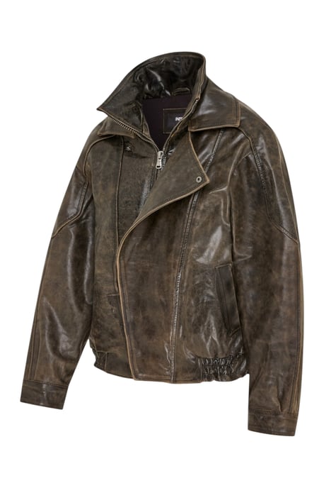 Heren Bruine Cow Leather Biker Blouson Jas - Bomber - Image 3
