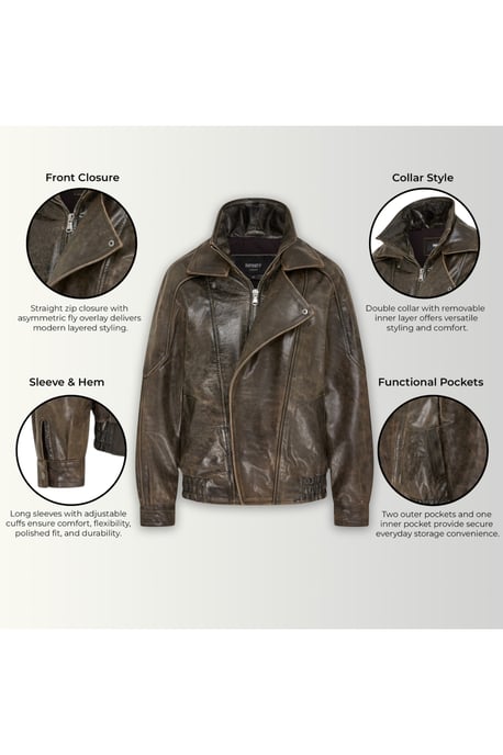 Heren Bruine Cow Leather Biker Blouson Jas - Bomber - Image 4
