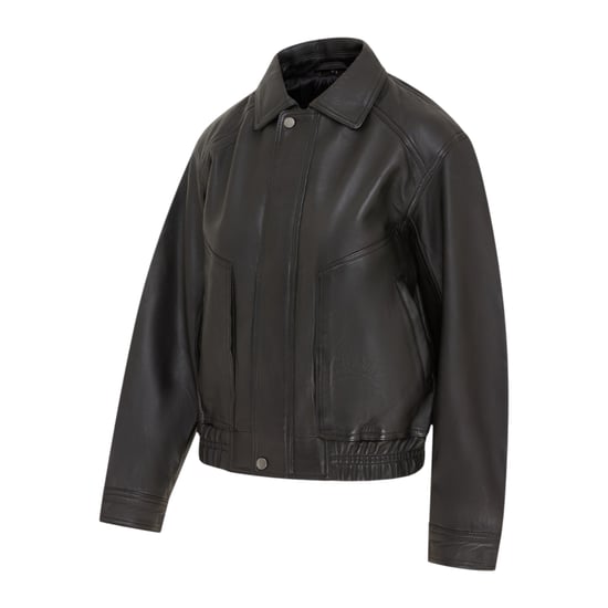 Dames zwarte leren Biker Blouson Bomber Oversized Jas - Sibiu - Image 2