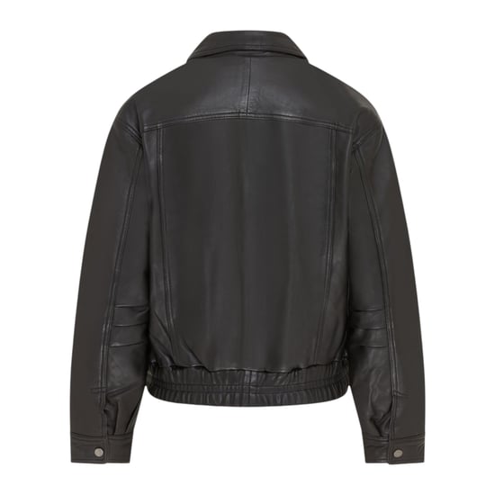 Dames zwarte leren Biker Blouson Bomber Oversized Jas - Sibiu - Image 3