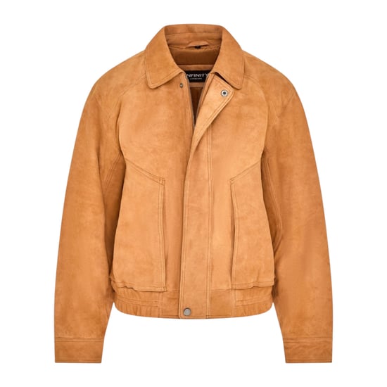 Dames beige leren Biker Bomber Oversized Jas - Blouson - Image 1