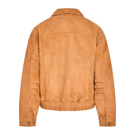 Dames beige leren Biker Bomber Oversized Jas - Blouson - Image 4