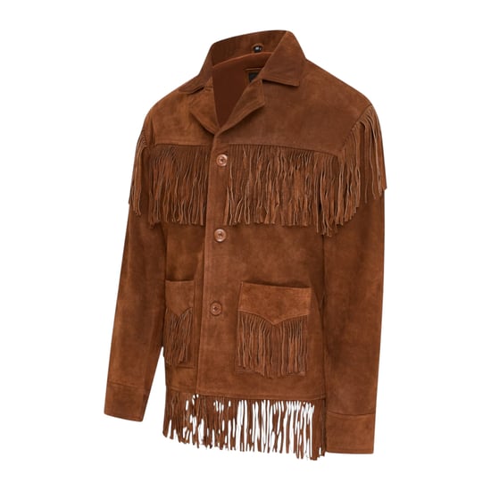 Herrarnas retro beige cowboymocka läderfransjacka - Western - Image 3