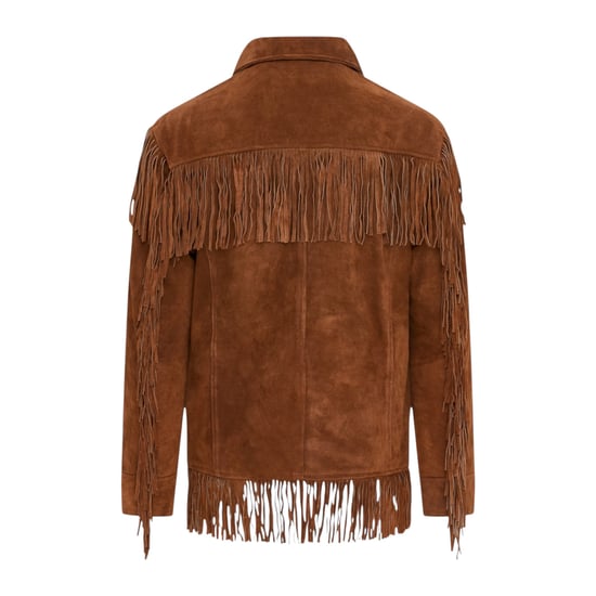Herrarnas retro beige cowboymocka läderfransjacka - Western - Image 4