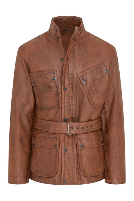 Heren Tan Lam Leren Safari Parka Jas - Haven - Image 2