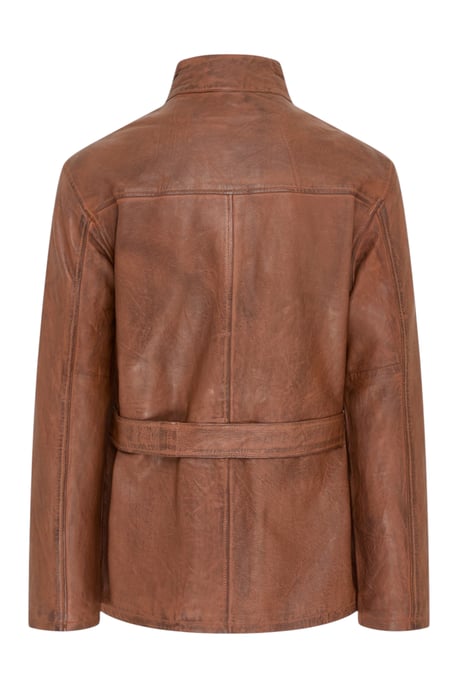 Heren Tan Lam Leren Safari Parka Jas - Haven - Image 5