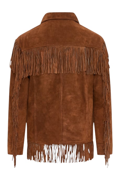 Heren Western Retro Tan Cowboy Suède Leren Fringe Jas - Karmozijnrood - Image 5