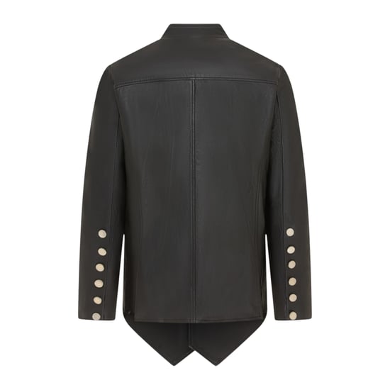 Mens Black Leather Mandarin Military Assymetrical Jacket - Lucifer - Image 4