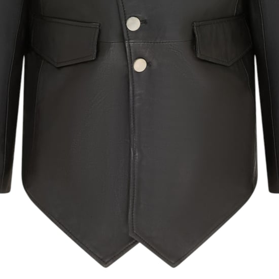 Mens Black Leather Mandarin Military Assymetrical Jacket - Lucifer - Image 6