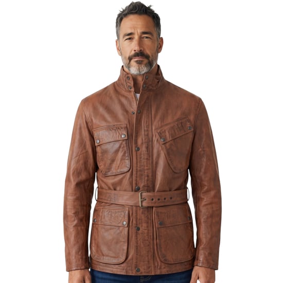 Heren Tan Lam Leather Safari Parka Jas - Dresden - Image 1