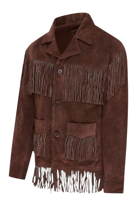 Heren Western Retro Brown Cowboy Suède Leren Fringe Jas - Karmozijnrood - Image 3