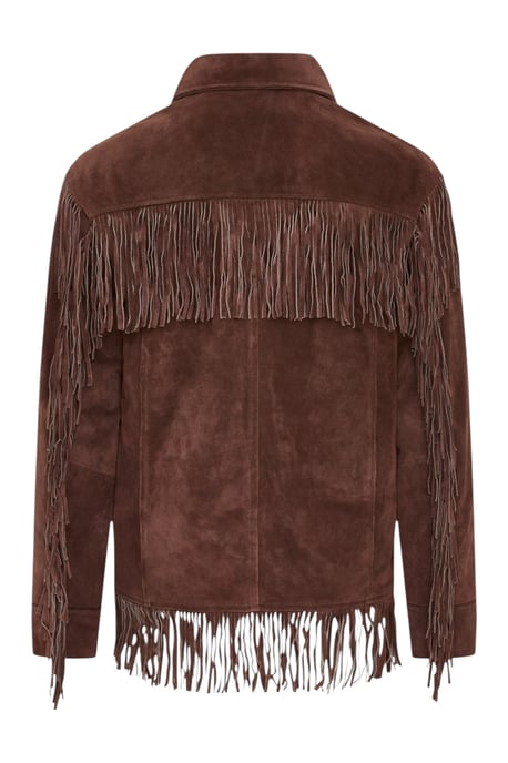 Heren Western Retro Brown Cowboy Suède Leren Fringe Jas - Karmozijnrood - Image 5