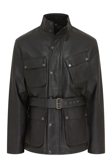 Heren Zwarte Lamsleren Safari Parka Jas - Haven - Image 2