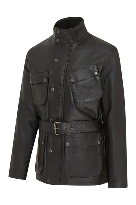 Heren Zwarte Lamsleren Safari Parka Jas - Haven - Image 3