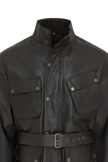 Heren Zwarte Lamsleren Safari Parka Jas - Haven - Image 6