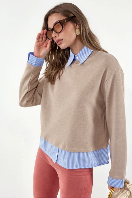 Women's Cotton-Blend Ribbed Crew Neck Sweater - Image 2