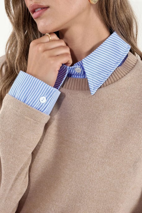Women's Cotton-Blend Ribbed Crew Neck Sweater - Image 4