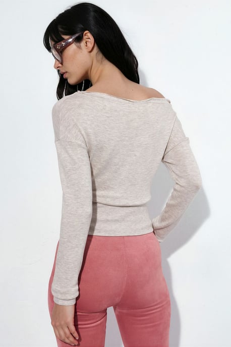 Women's Cropped Ribbed Crew Neck Sweater - Image 3