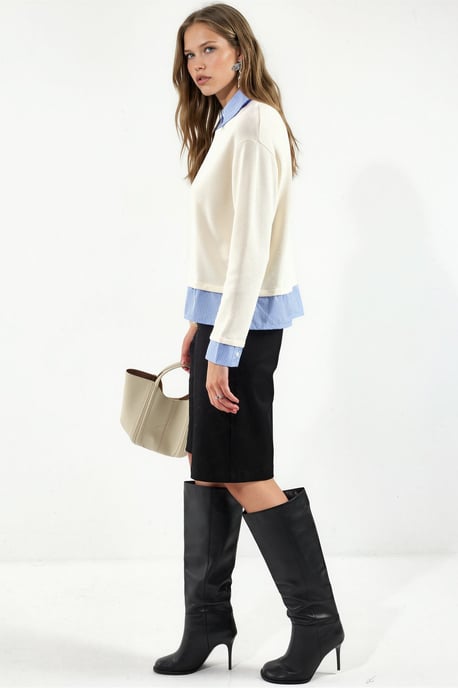 Women's Cotton-Blend Ribbed Crew Neck Sweater - Image 2