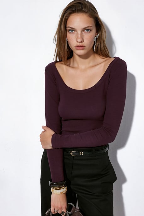 Dames Geribbelde Lange Mouw Crop Top - Image 1