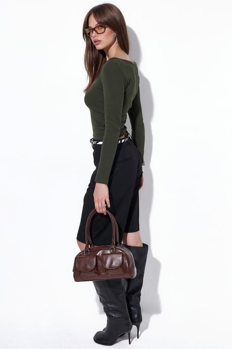 Dames Geribbelde Lange Mouw Crop Top - Image 2