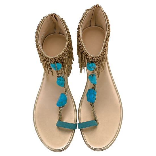Jimmy Choo Fringed Chain Accent Flat Sandals in Gold Leather - Image 3