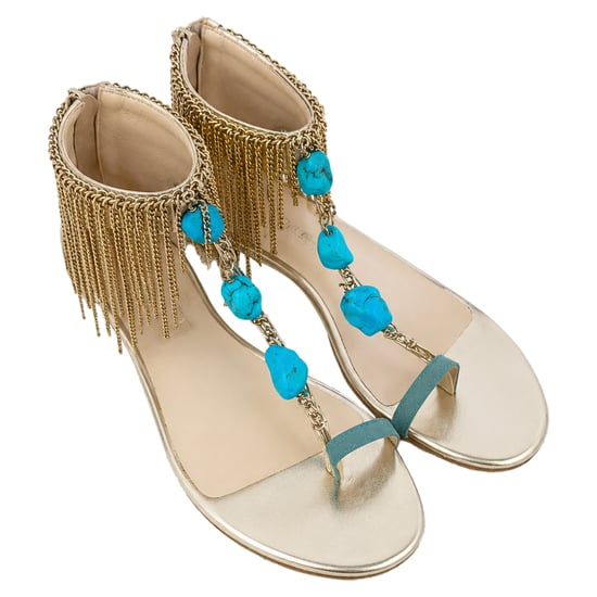 Jimmy Choo Fringed Chain Accent Flat Sandals in Gold Leather - Image 5