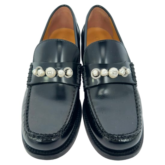 Christian Dior Pearl Embellished Loafers in Black Leather - Image 3