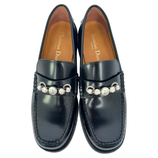 Christian Dior Pearl Embellished Loafers in Black Leather - Image 4