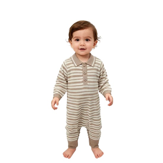 Pretty Green Baby Striped Romper (Beige/Brown) - Image 3